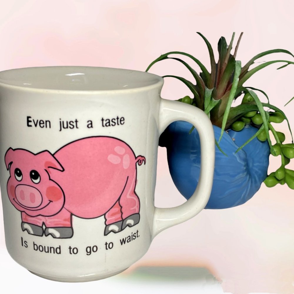 Vintage Sweet Little Pig "Even Just A Taste, Its Bound To Go To Waist" Mug LK NW